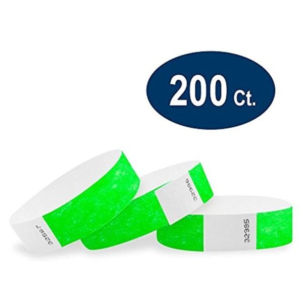 WristCo - 200 Pack Neon Green Tyvek Wristbands for Events - waterproof recyclable comfortable tear resistant paper bracelets wrist bands for concerts bars party festivals