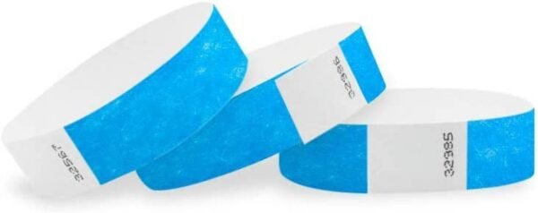 WristCo - 200 Pack Neon Blue Tyvek Wristbands for Events - waterproof recyclable comfortable tear resistant paper bracelets wrist bands for concerts bars party festivals